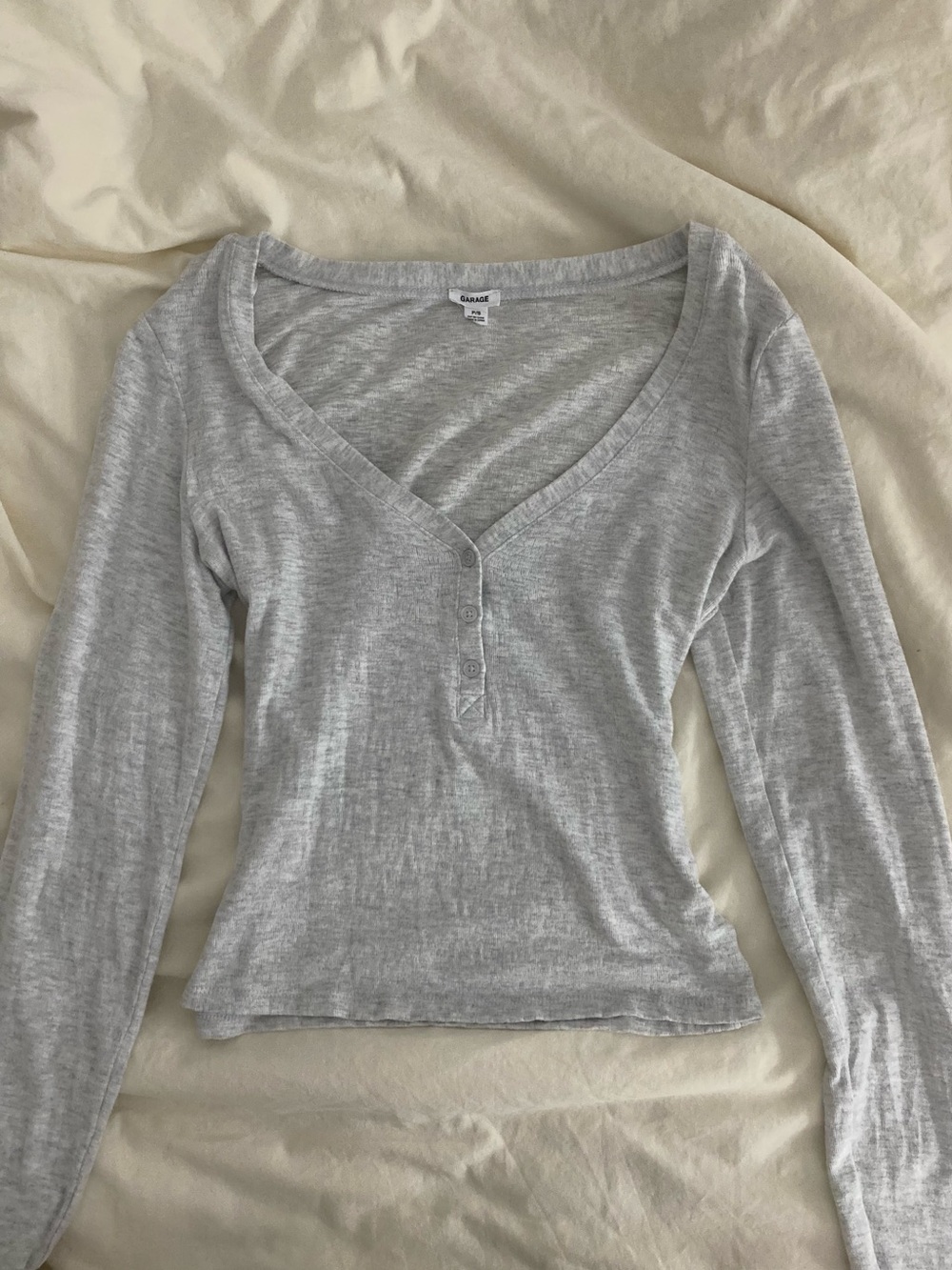 Garage Light Gray Long Sleeve Henley Top